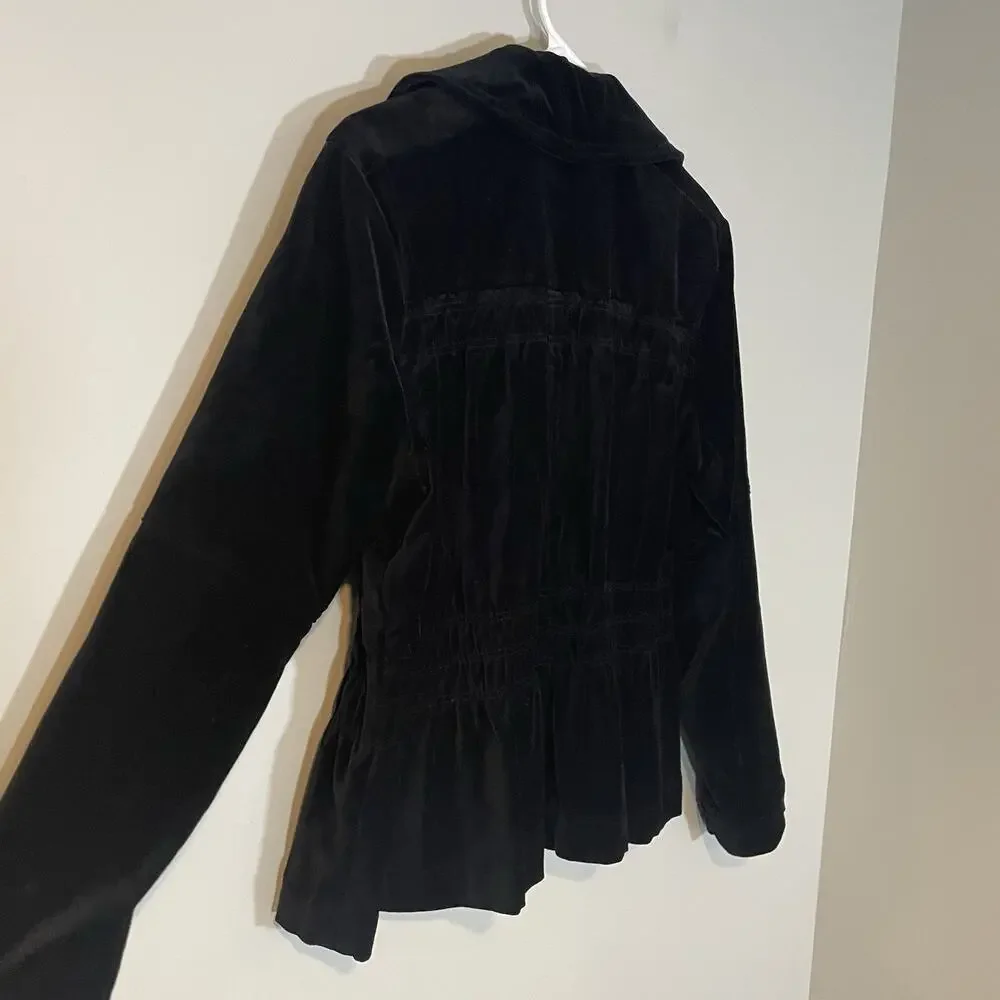 Joan Rivers Black‎ Blazer Jacket Sz M Velvet Gathered Smocked Goth Dark Academia